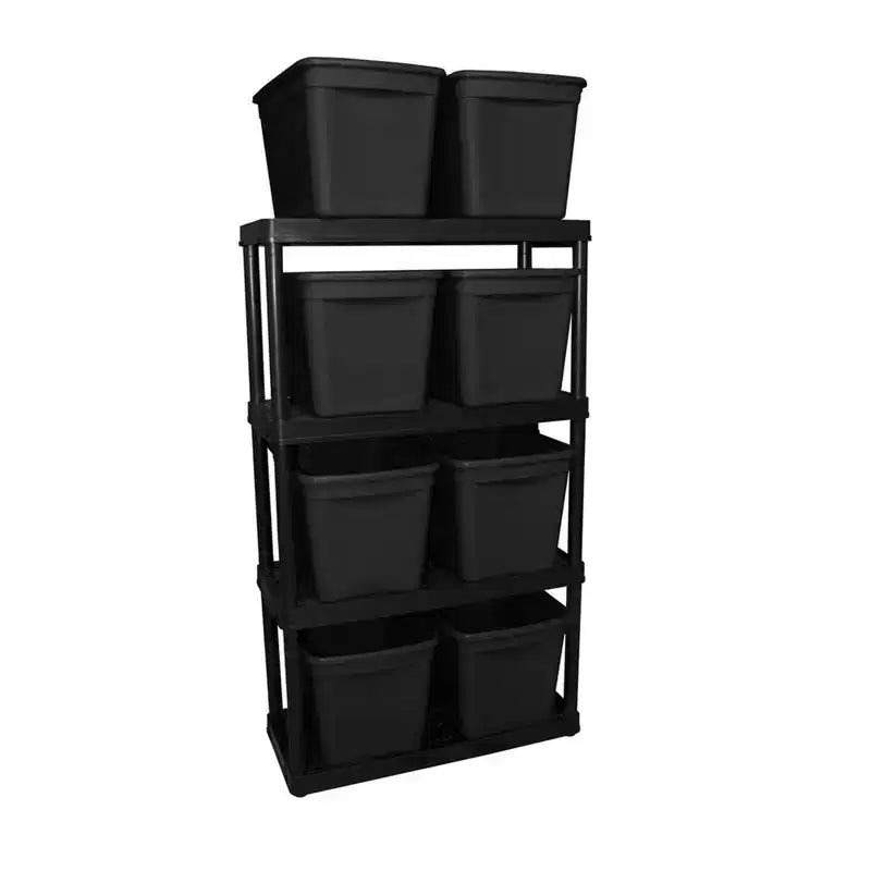 Scaffalatura a 4 ripiani a altezza fissa ventilata per impieghi medi 14 x 32 x 54.5 Sistema organizzativo per casa, garage, cantina e lavanderia, nero