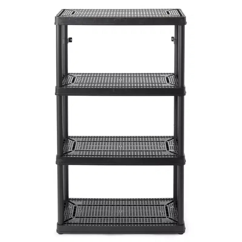 Scaffalatura a 4 ripiani a altezza fissa ventilata per impieghi medi 14 x 32 x 54.5 Sistema organizzativo per casa, garage, cantina e lavanderia, nero