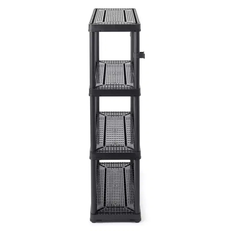 Scaffalatura a 4 ripiani a altezza fissa ventilata per impieghi medi 14 x 32 x 54.5 Sistema organizzativo per casa, garage, cantina e lavanderia, nero