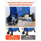 Carrello da spiaggia con ruote grandi per la sabbia, capacità di carico di 75 kg, carrello pieghevole per spiaggia resistente con ruote a palloncino da 12", borsa portaoggetti, blu+nero