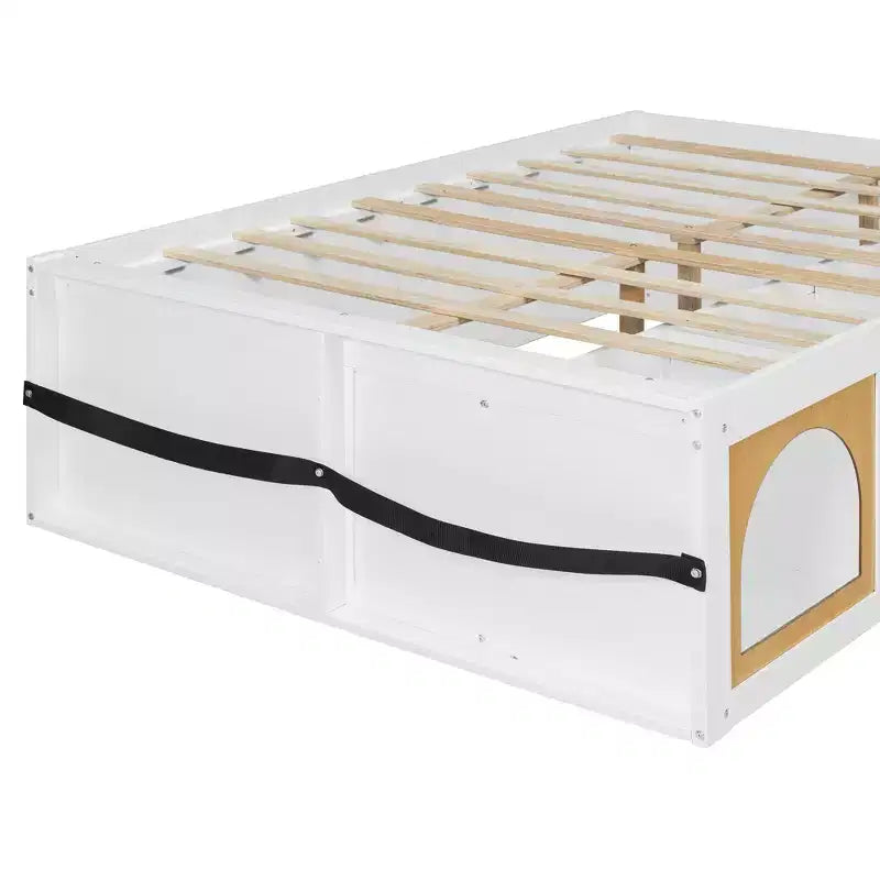 Letto a Piattaforma Miller in Legno con Libreria, Vetrina, Luce LED e Cassetto