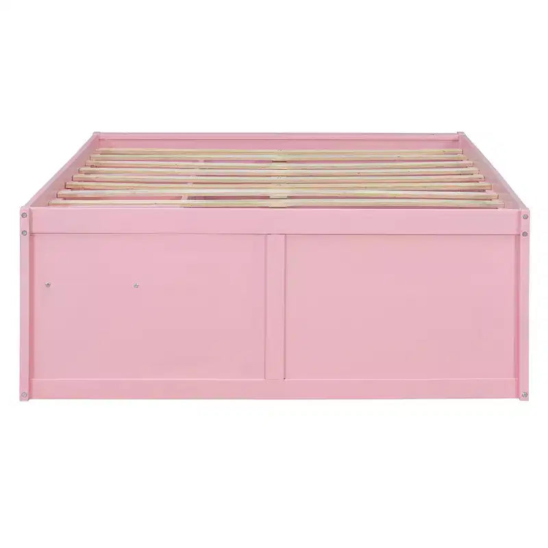 Letto a Piattaforma Miller in Legno con Libreria, Vetrina, Luce LED e Cassetto