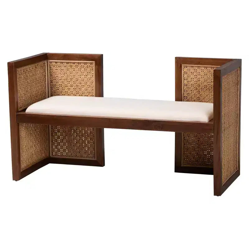 Panca d'accento Lovina in rattan e legno di acacia miele chiaro/marrone chiaro