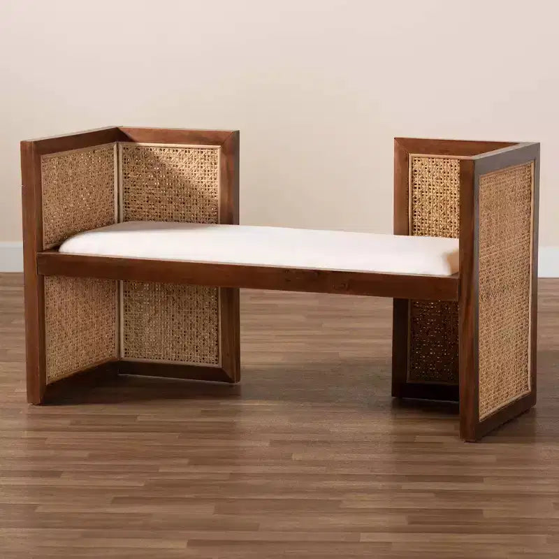 Panca d'accento Lovina in rattan e legno di acacia miele chiaro/marrone chiaro