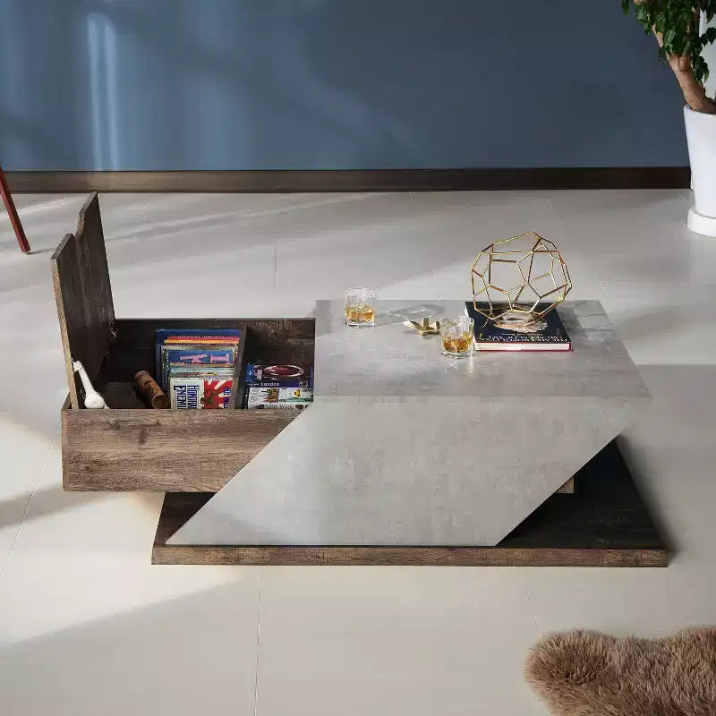 Tavolino da caffè sollevabile - Stile industriale in rovere riciclato, vano portaoggetti, MDF