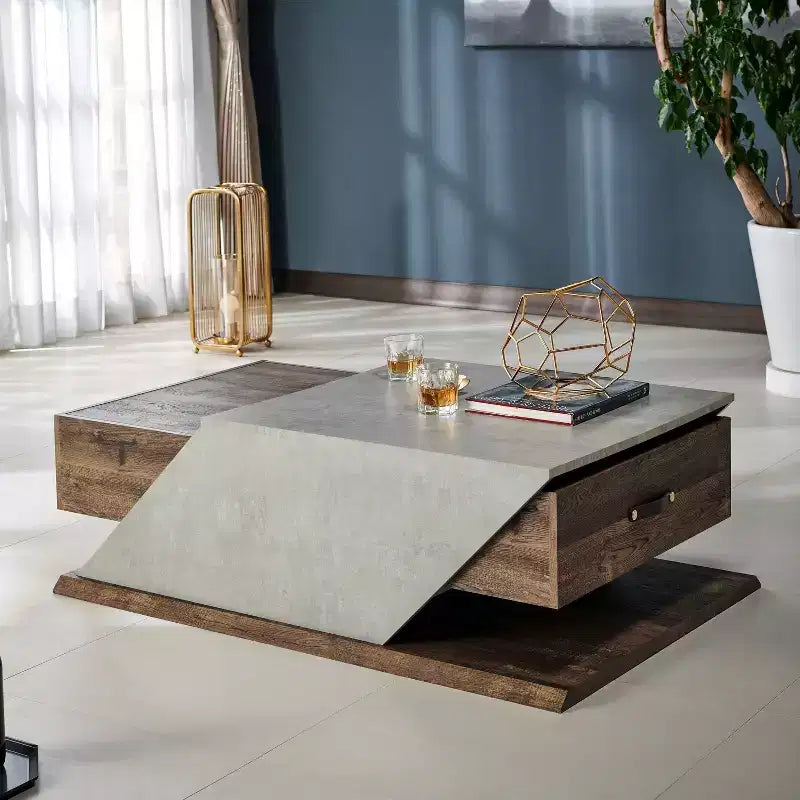 Tavolino da caffè sollevabile - Stile industriale in rovere riciclato, vano portaoggetti, MDF