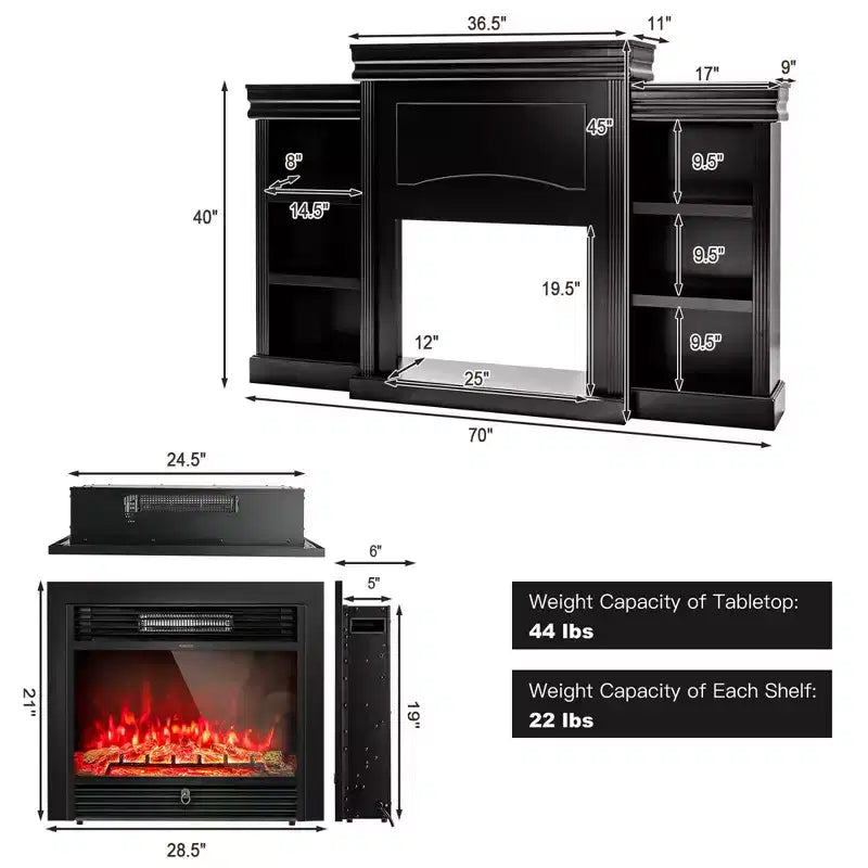 Mobile TV con camino da 70" e focolare elettrico da 28,5" 750W/1500W