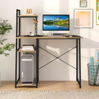 Scrivania da ufficio con libreria, supporto per computer, struttura in metallo, scrivania da studio