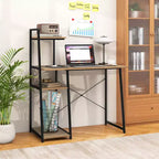Scrivania da ufficio con libreria, supporto per computer, struttura in metallo, scrivania da studio