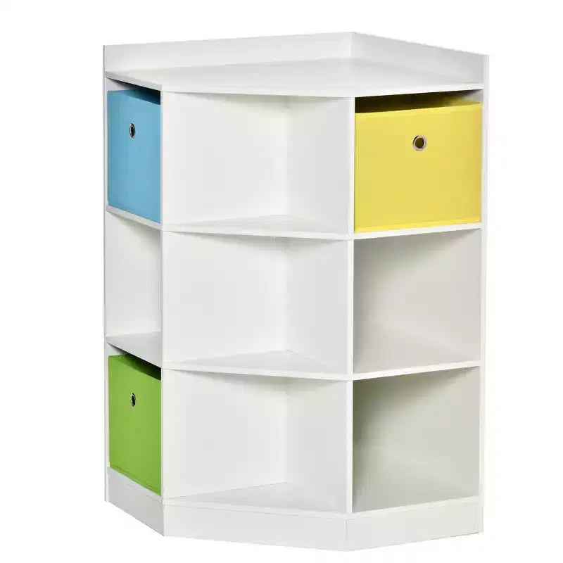 Armadio angolare in legno per bambini autoportante, con cassetti, organizer per giocattoli, vestiti e libri, libreria per bambini, espositore, guardaroba per camera da letto con ferramenta antiribaltamento e cassetti
