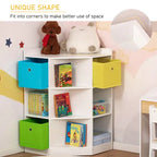 Armadio angolare in legno per bambini autoportante, con cassetti, organizer per giocattoli, vestiti e libri, libreria per bambini, espositore, guardaroba per camera da letto con ferramenta antiribaltamento e cassetti