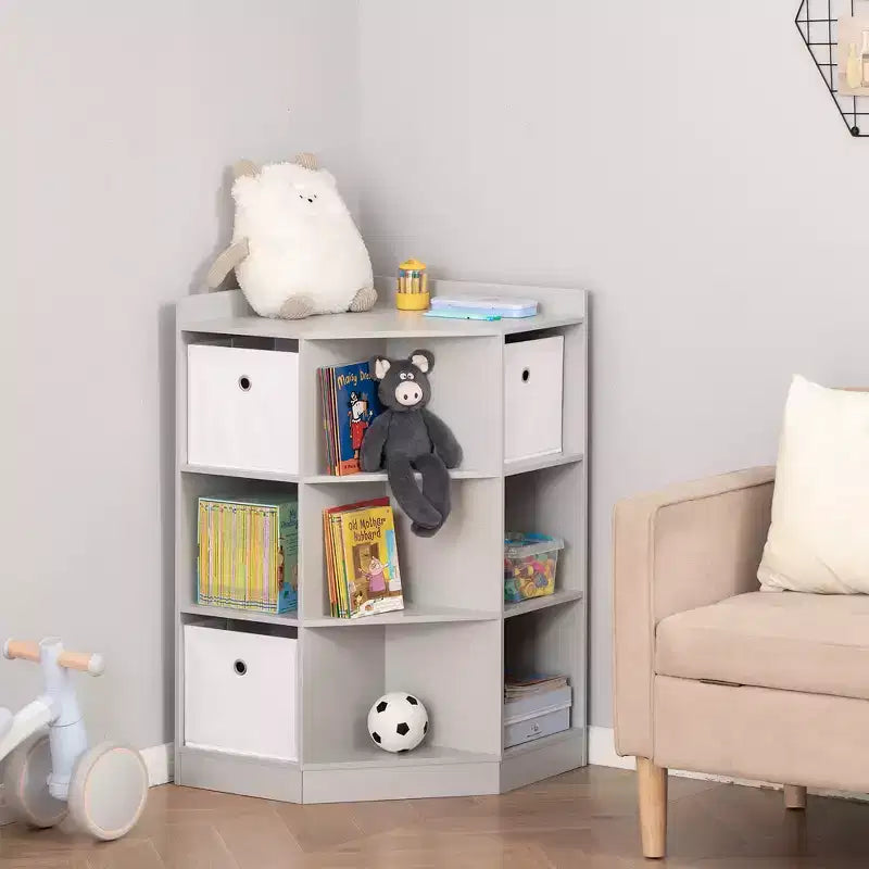 Armadio angolare in legno per bambini autoportante, con cassetti, organizer per giocattoli, vestiti e libri, libreria per bambini, espositore, guardaroba per camera da letto con ferramenta antiribaltamento e cassetti
