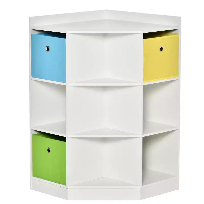 Armadio angolare in legno per bambini autoportante, con cassetti, organizer per giocattoli, vestiti e libri, libreria per bambini, espositore, guardaroba per camera da letto con ferramenta antiribaltamento e cassetti