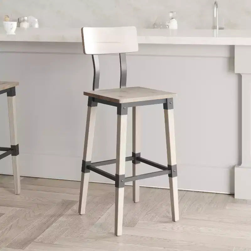 2 Sgabelli da bar in legno in stile industriale rustico di qualità commerciale