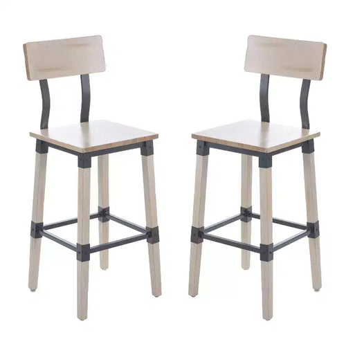 Emma and Oliver 2 Pack Commercial Grade Rustic Industrial Style Wood Dining Barstool