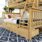 Letto a Castello in Legno Massello Singolo su Piazza con Cassetti Contenitori per Adulti/Bambini