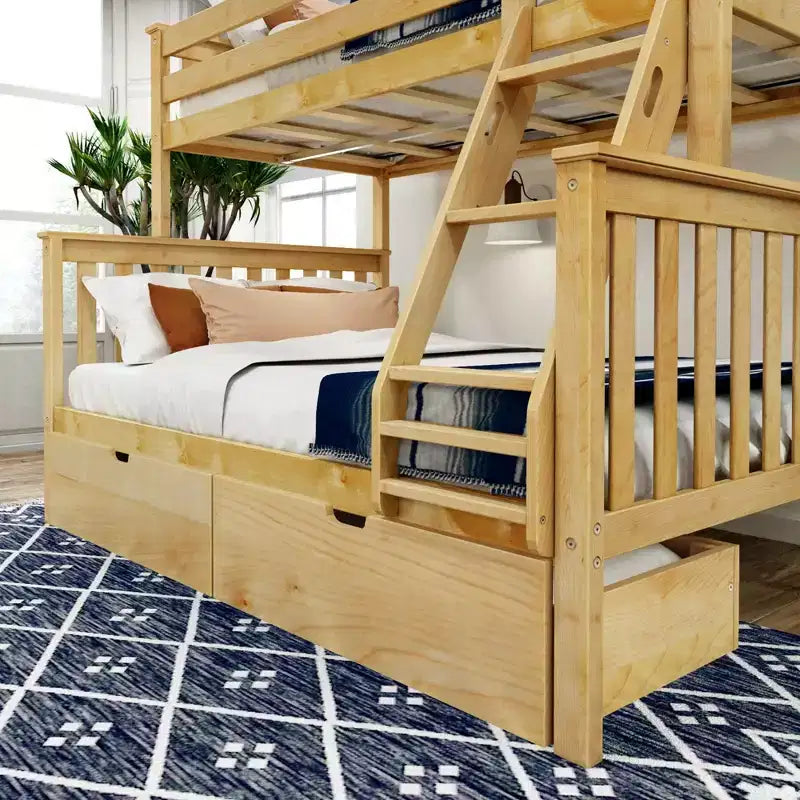 Letto a Castello in Legno Massello Singolo su Piazza con Cassetti Contenitori per Adulti/Bambini