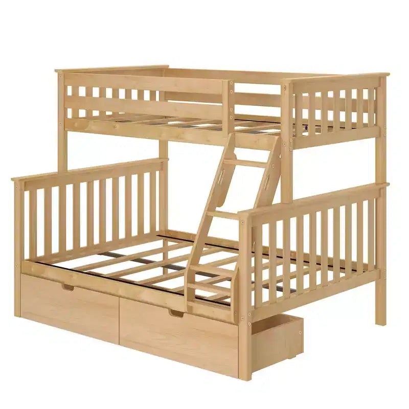 Letto a Castello in Legno Massello Singolo su Piazza con Cassetti Contenitori per Adulti/Bambini