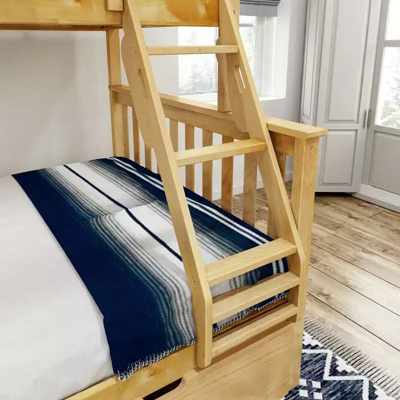 Letto a Castello in Legno Massello Singolo su Piazza con Cassetti Contenitori per Adulti/Bambini