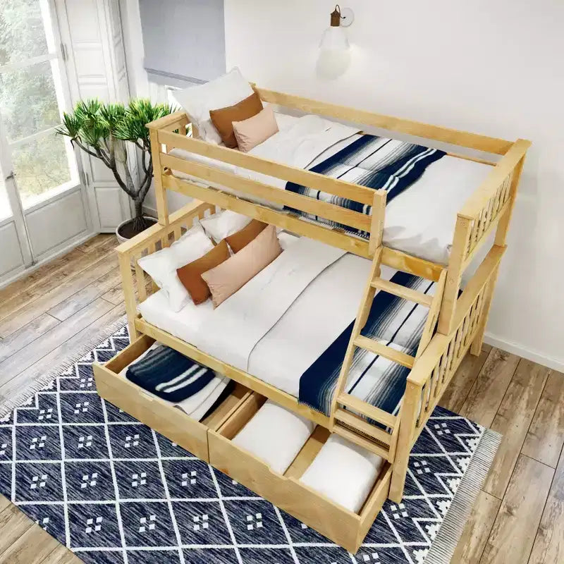Letto a Castello in Legno Massello Singolo su Piazza con Cassetti Contenitori per Adulti/Bambini