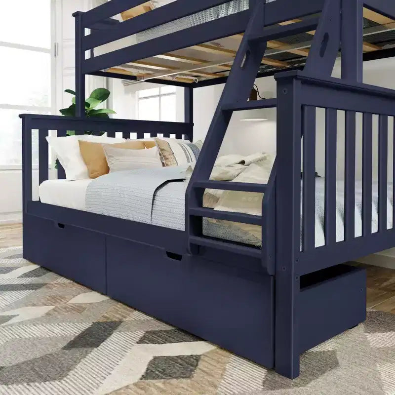 Letto a Castello in Legno Massello Singolo su Piazza con Cassetti Contenitori per Adulti/Bambini