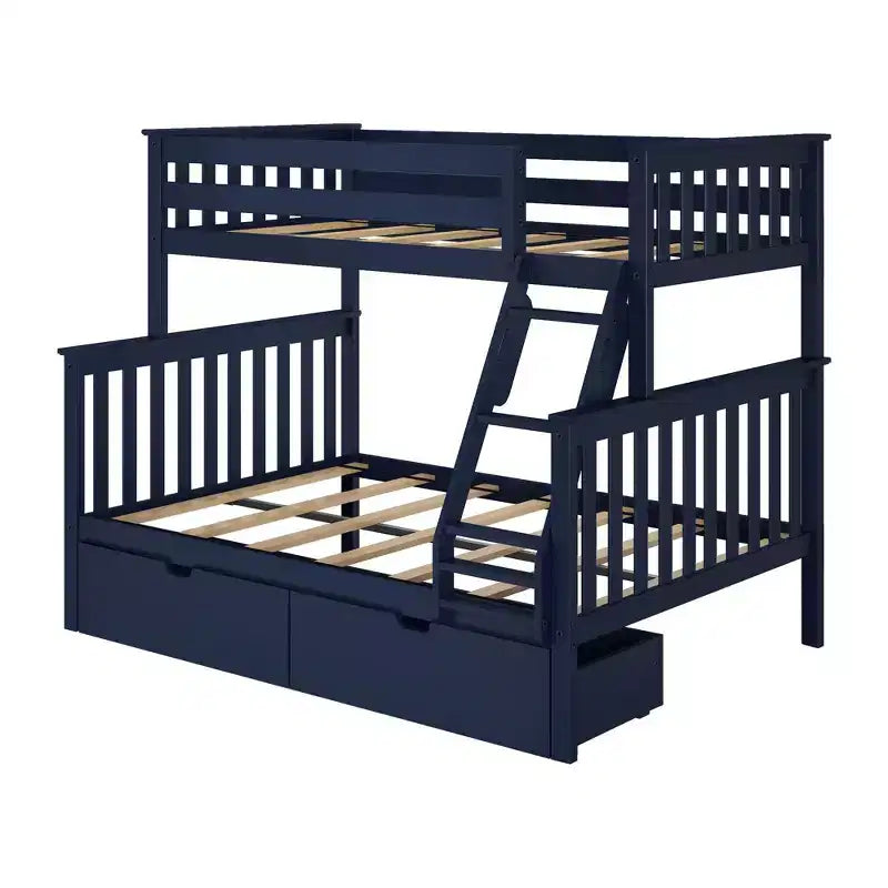 Letto a Castello in Legno Massello Singolo su Piazza con Cassetti Contenitori per Adulti/Bambini