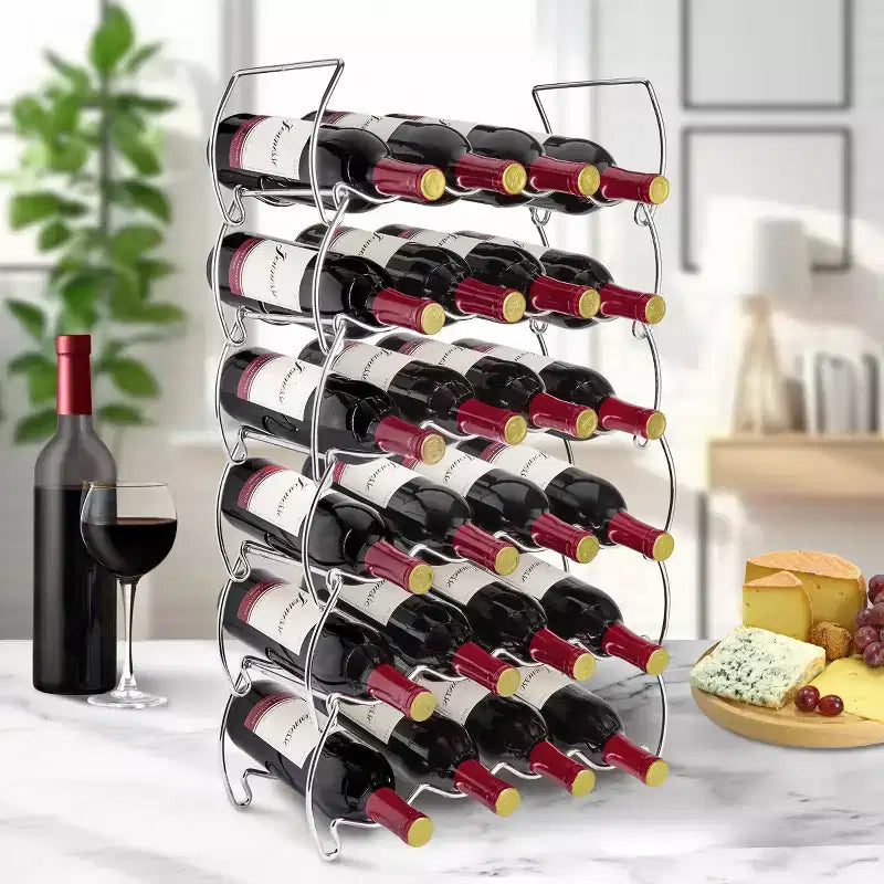 Cantinetta Portabottiglie da 12 Posti a 3 Livelli, Impilabile, Argento - Perfetta per Bar, Cantina Vini, Seminterrato, Mobile, Dispensa
