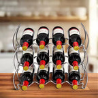 Cantinetta Portabottiglie da 12 Posti a 3 Livelli, Impilabile, Argento - Perfetta per Bar, Cantina Vini, Seminterrato, Mobile, Dispensa