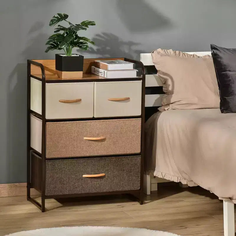 Comò a 4 cassetti, mobile a torre a 3 ripiani con struttura in acciaio per camera da letto, cameretta dei bambini, multicolore