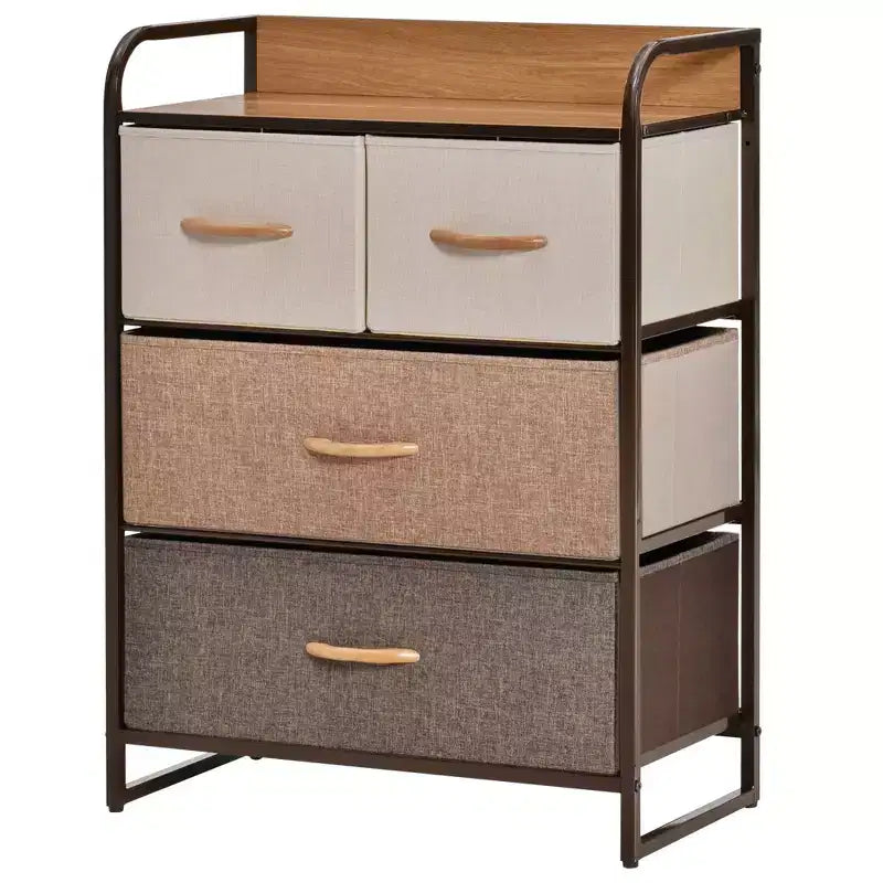 Comò a 4 cassetti, mobile a torre a 3 ripiani con struttura in acciaio per camera da letto, cameretta dei bambini, multicolore